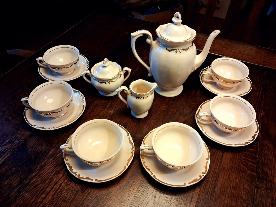Unikat stan idealny ! serwis kawowy porcelana Tułowice 6 osób antyk !