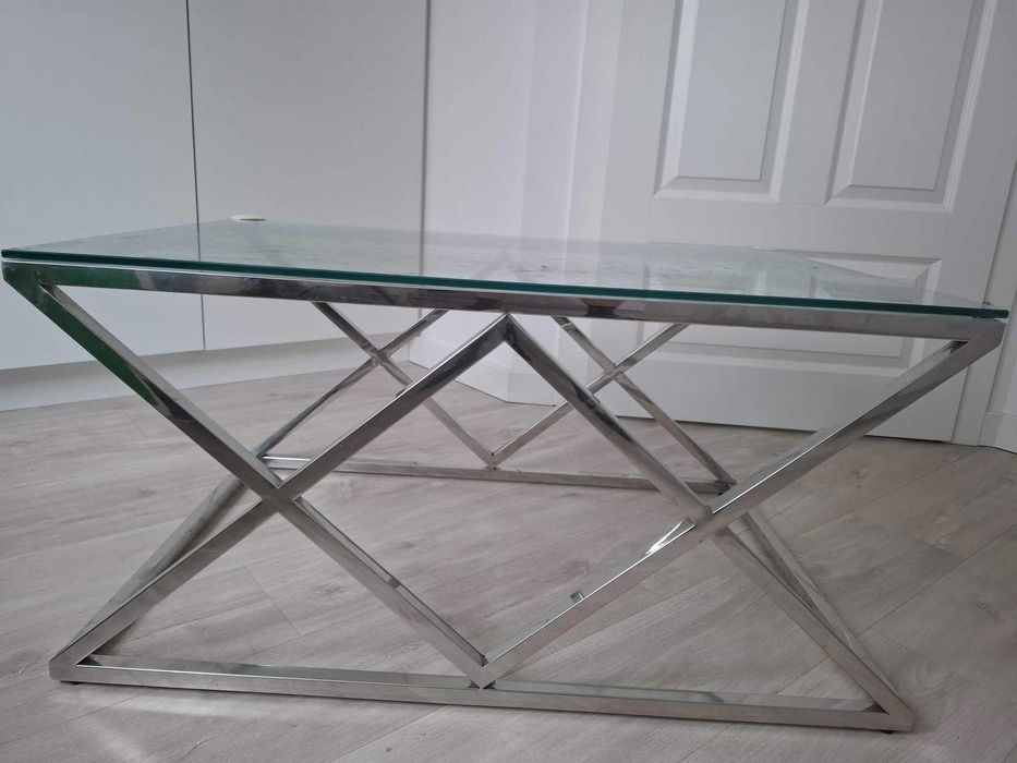 Ława chrom-szkło glamour stolik 90x60