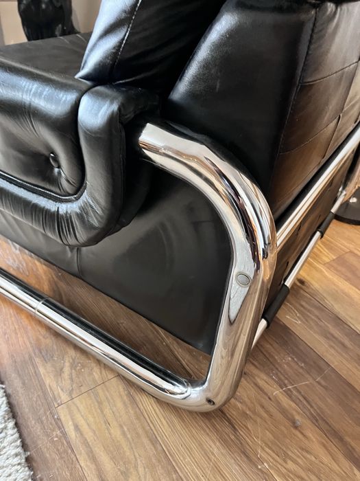 Piekny skorzany fotel vintage bauhaus chrom