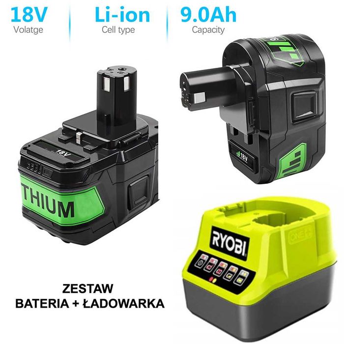 Akumulator RYOBI 18V 9Ah ZAMIENNIK + szybka ŁADOWARKA RYOBI - zestaw