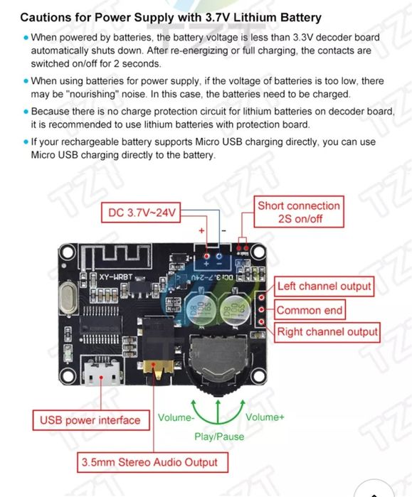 MP3 Bluetooth 5.0 приемник, декодер 3.7-24В XY-WRBT