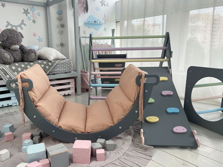 Сiрий дитячий комплекс Піклера Пиклер Арка Трикутник Подушка монтесорі