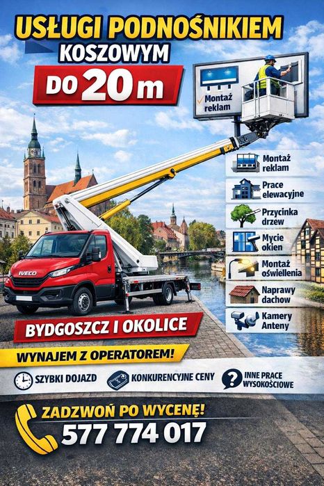 Usługi i Wynajem Podnośnika Koszowego do 20m .