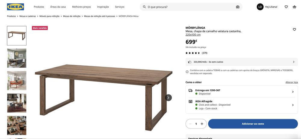 Mesa grande de jantar / estar