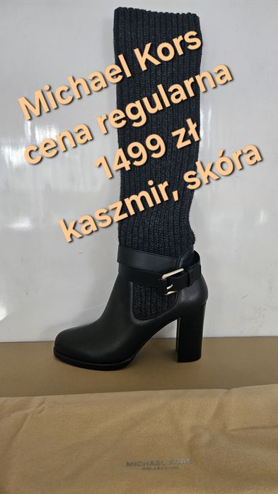 Czarne botki kozaki Michael Kors skóra kaszmir