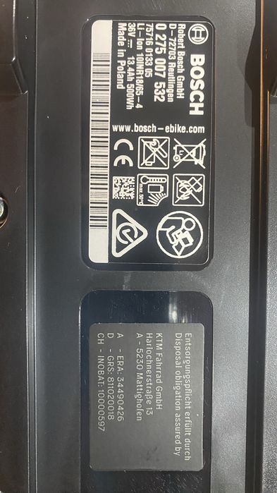 Akumulator Bateria Bosch do roweru elektrycznego POWERPACK 500 0 275 007 532