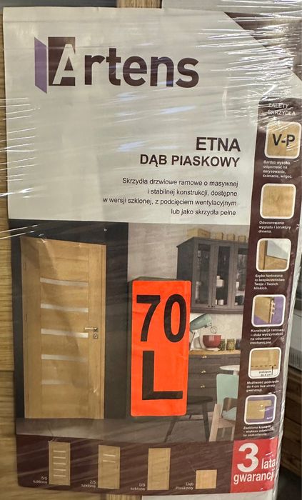 Drzwi wewnętrzne pokojowe Etna Dąb piaskowy 70 Lewe  Artens