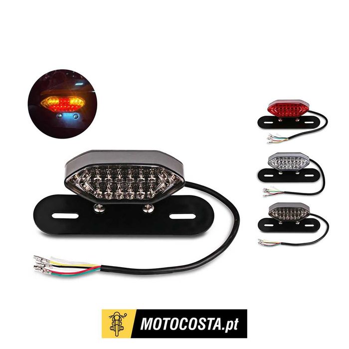 Luz traseira LED integrada para moto - Stop, travão e piscas