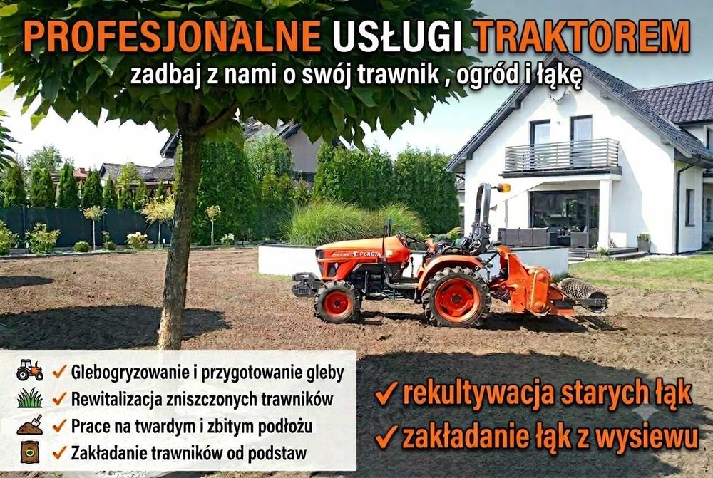 Mini Traktor Kubota / wynajem /usługi: kosiarka, glebogryzarka, pług