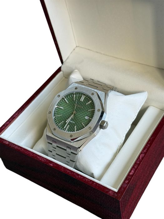 Zegarek Seiko mod na wzór AP royal oak nowy srebrno zielony automat