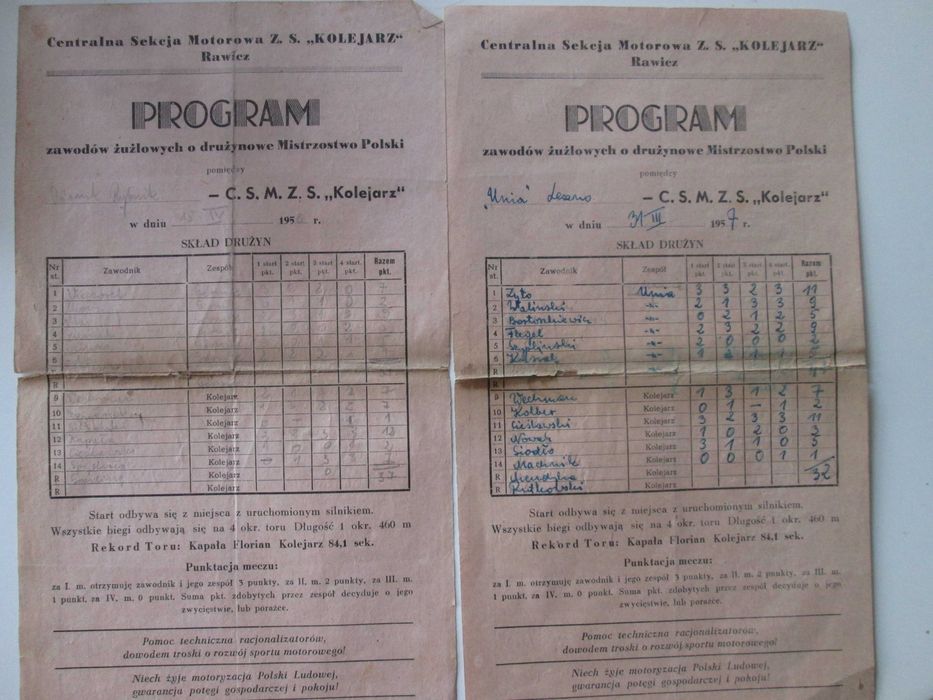 Programy Żużlowe Rawicz 1954/59 Wrocław Gniezno Łódż Rzeszów Warszawa