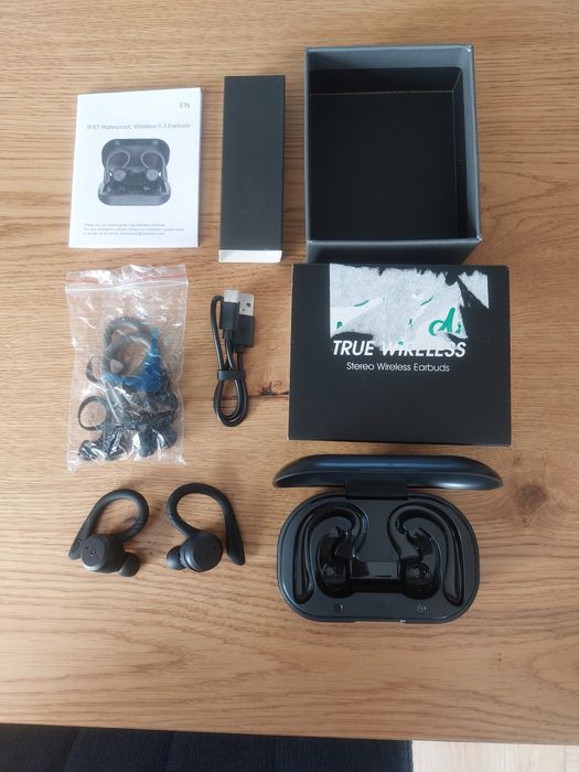 APEKX Słuchawki Bezprzewodowe Bluetooth IPX7 Etui Ładujące Czarne JAK NOWE