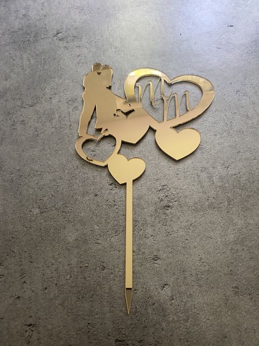 Toper ozdoba na tort slubny serca para mloda zloty lustrzany milosc