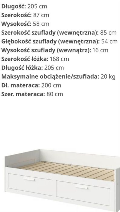 Łóżko, leżanka z 2 szufladami Ikea BRIMNES