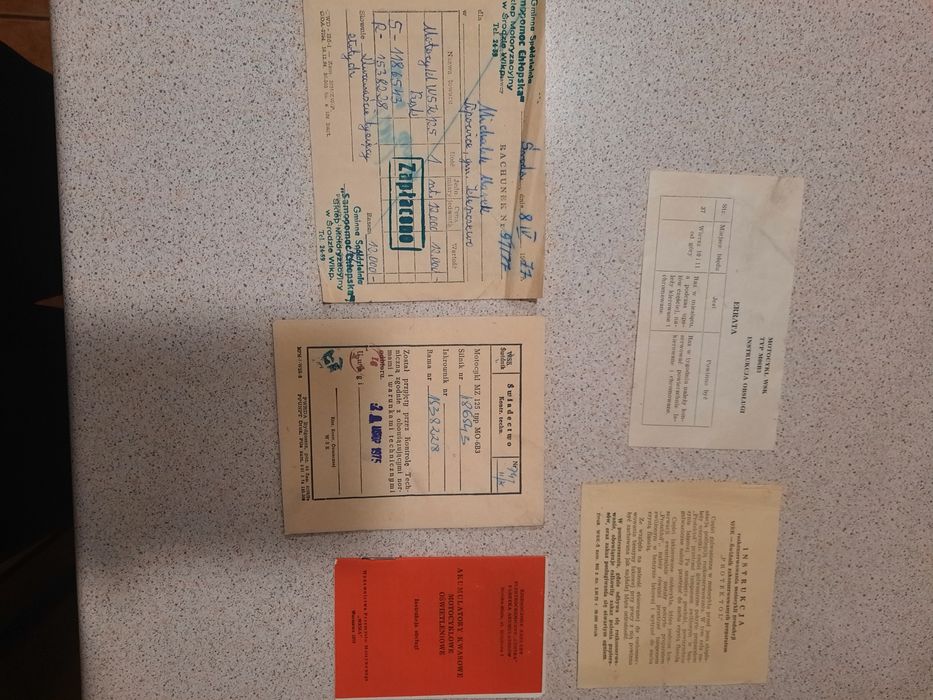 WSK  M06 B3 . Instrukcja obsługi . Rachunki oryginalne  . Motocykl .