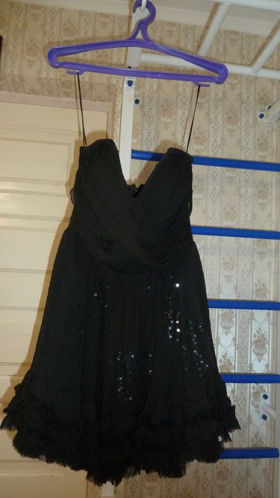 Платье нарядное S-М_черное из хлопка с пайетками