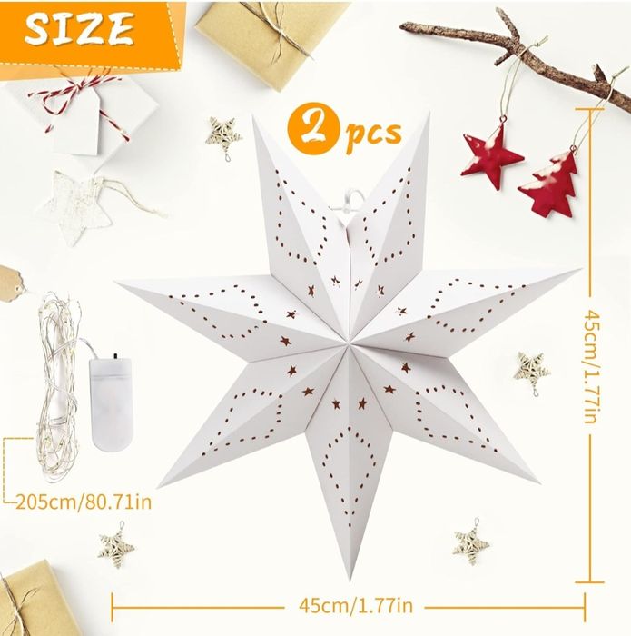 2szt Papierowe świecące gwiazdy do zawieszenia
