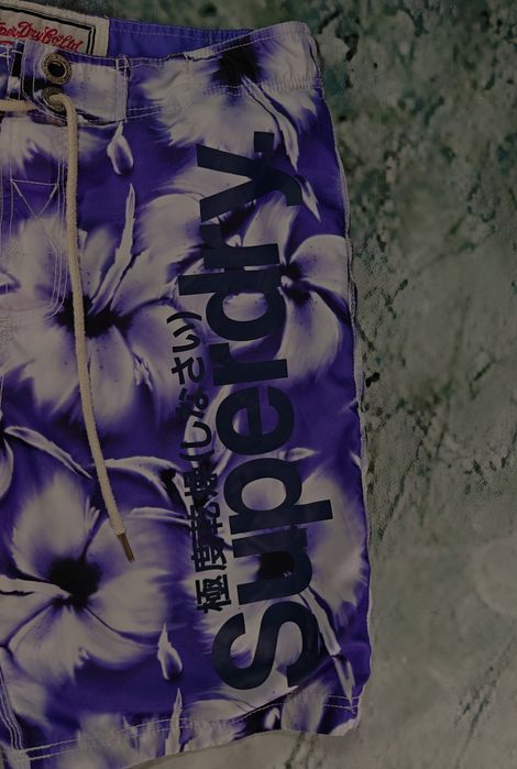 Superdry M Spodenki Kąpielowe / Boardshorts Fioletowe z Kieszenią Cargo - Idealny Stan