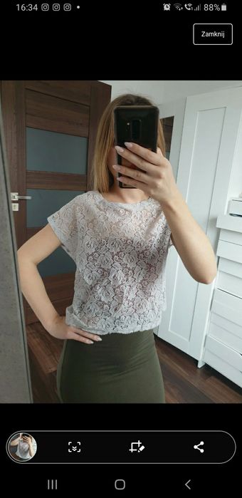 Bluzka koronkowa szara koronka Terranova XS xxs s kwiaty ażurowa