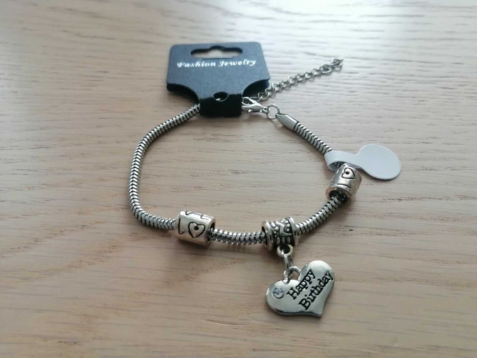 Happy Birthday - nowa posrebrzana bransoletka, 18 cm