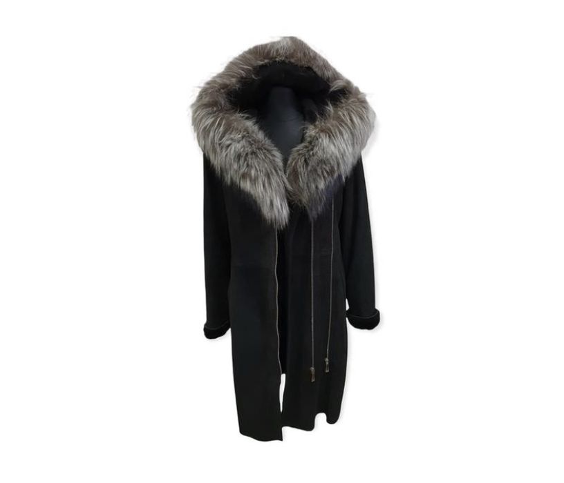 Італійська натуральна дублянка з хутром чорнобурки. Розмір - M/L