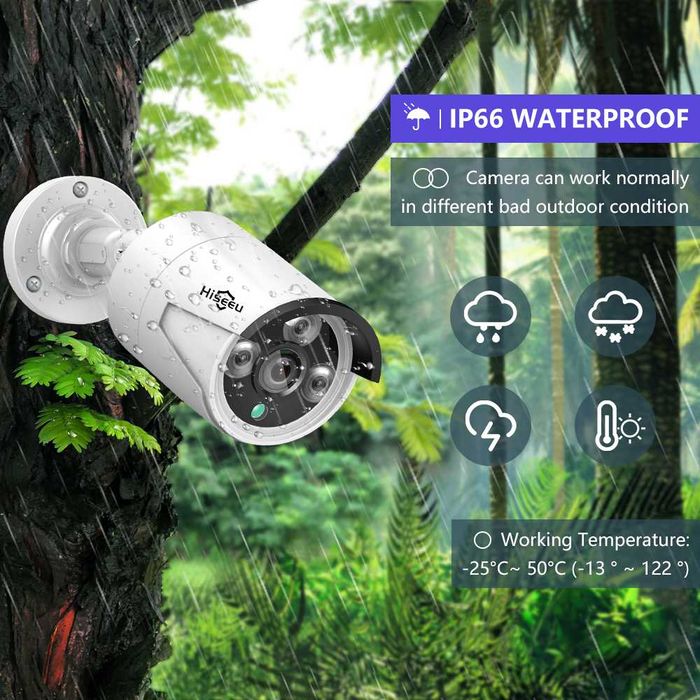 KIT Vigilância POE 4 Câmaras 5MP • IP67 Exterior • Visão Noturna