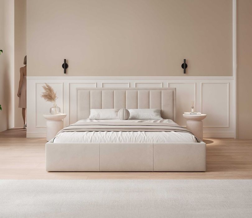 Łóżko tapicerowane MEYN z pojemnikiem, stelaż 90/120/140/160/180x200