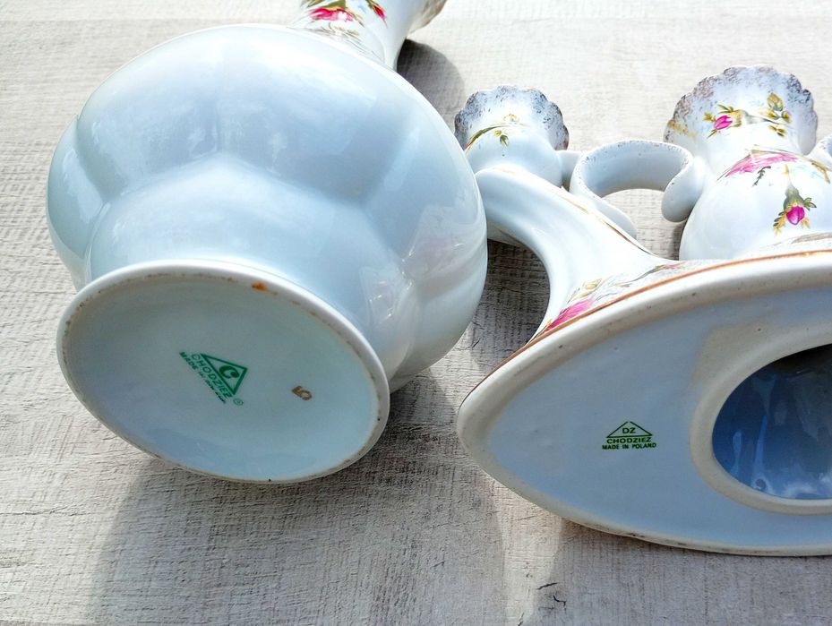 Świecznik + flakon. Zestaw porcelany z Chodzieży.