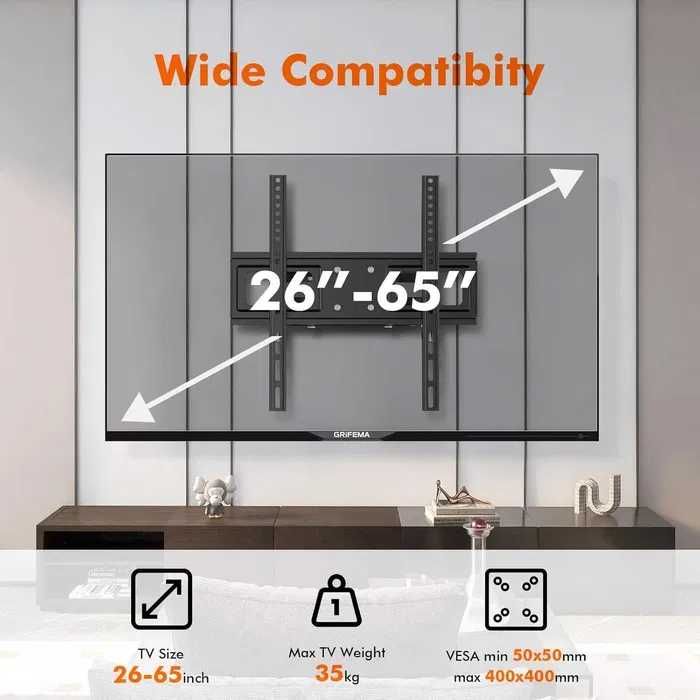 GRIFEMA Uchwyt ścienny TV, uchwyt ścienny TV 26-65 cali