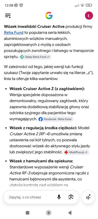 Wózek inwalidzki Reha Fund Cruiser Active Z