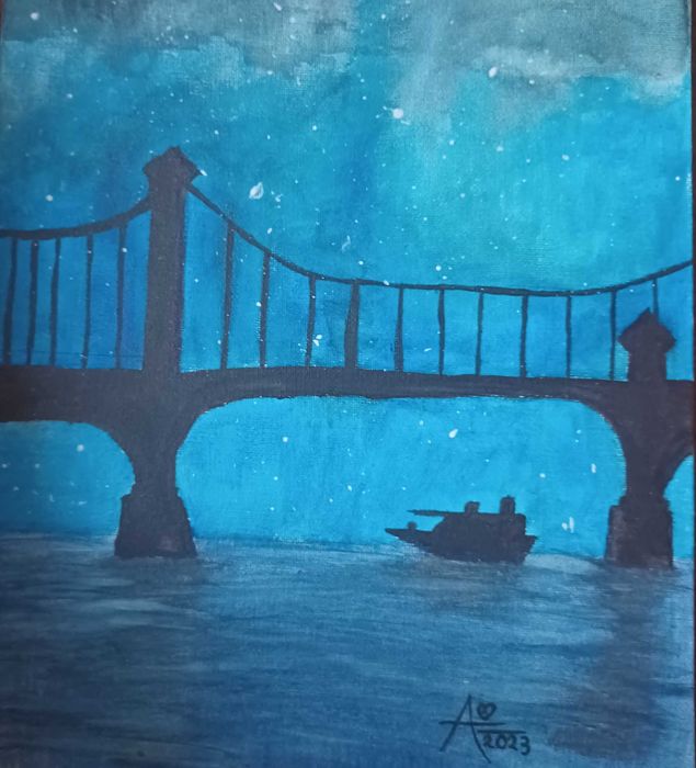 Widok obraz Lew autorski farby tempera 30x25 cm