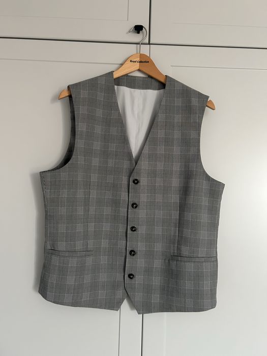 Kamizelka męska Zara Man szara w kratkę kratę elegancka XL klasyczna