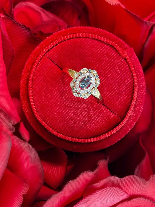 Złoty Pierścionek Diamenty/Kamień London Blue Topaz/Próba 585 Sklep
