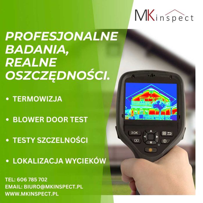 Termowizja, test szczelności Blower Door, lokalizacja wycieków