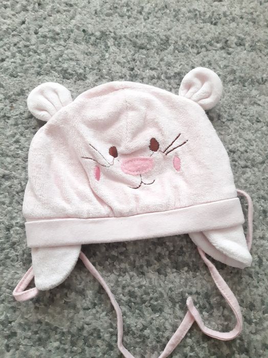 Hator czapka niemowlęca różowa rozmiar 50 kotek z uszkami wiązana