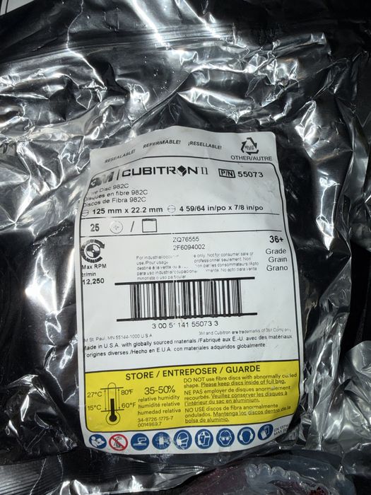 Discos de Fibra 3M Cubitron || 982C 25 Unidades (125 mm x 22,2 mmGrão 36+)