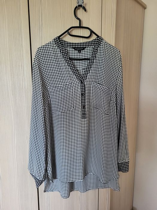 Biało-czarna koszula z długim rękawem oversize, polka dot, kropki