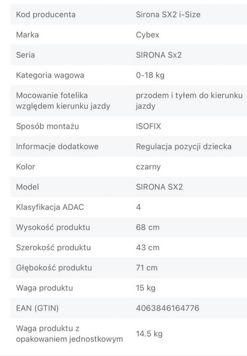 Fotelik samochodowy SIRONA SX2