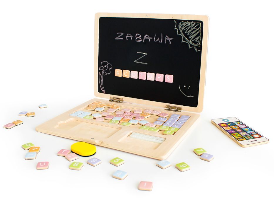 Drewniany Laptop Edukacyjny Tablica Magnetyczna Ecotoys