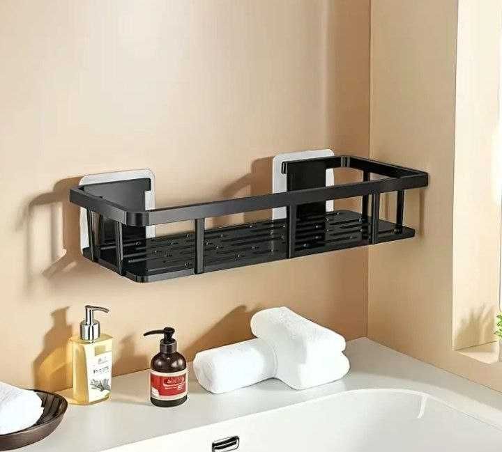 чорна пластикова поличка у ванну кімнату на липучках