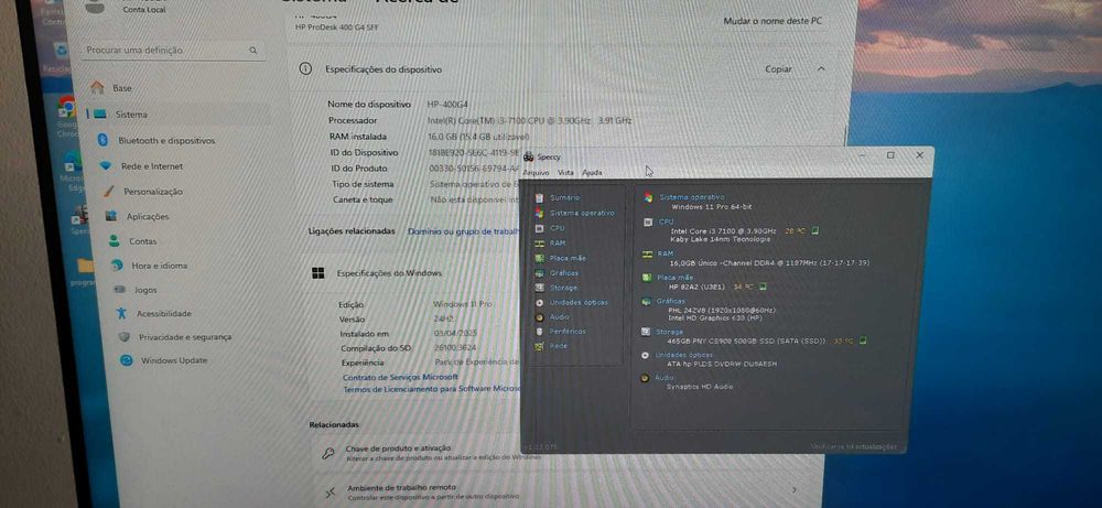 Pç Student HP400-G4 7ªG|i3-7100-3.9Ghz|16G|SSD256G|Wifi+BT|TPM2.0|W11