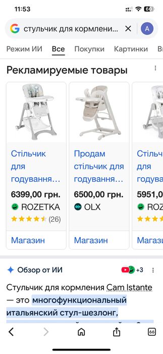 Стульчик для кормления Cam Istante от 0 до 36 мес. Italia