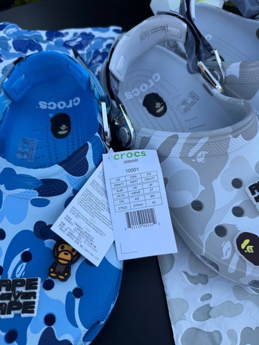 Crocs x BAPE Camo сабо унісекс сині/сірі | Літні крокси з джибітсами | Тапки трендові | тапочки на літо | Крокси Бейп Сірий/синій