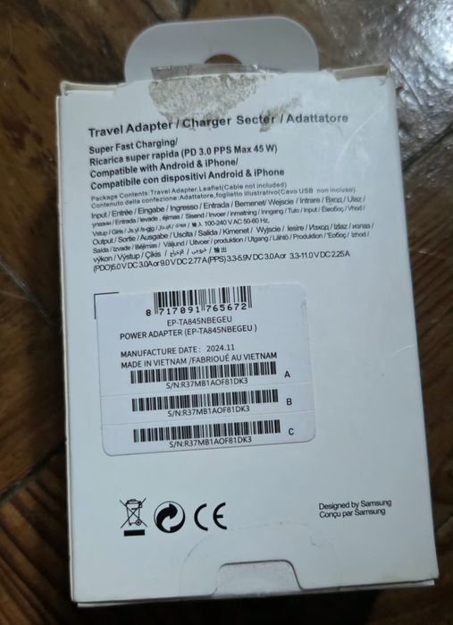 Carregador Samsung 45W USB-C Super Fast Charging (EP-TA845)