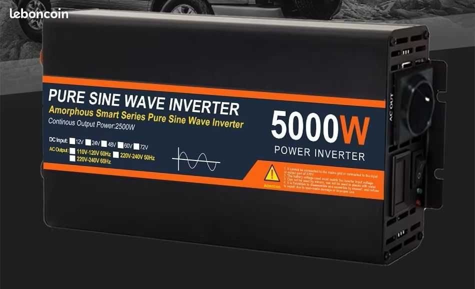 Conversor Onda Pura 5000W pico / 2500W contino 12/24 > 230V Novo