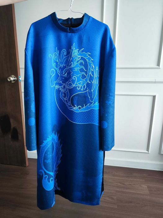 oryginalny wietnamski męski strój Ao Dai z motywem smoka, unikat!