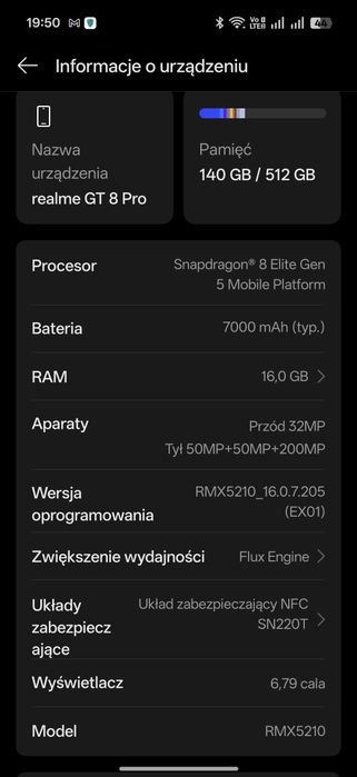 Używany Realme gt8 pro 16/512gb niebieski