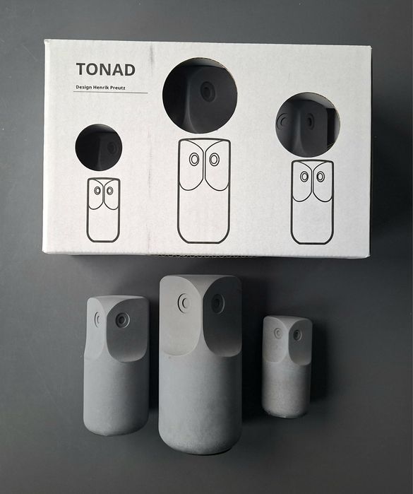 IKEA Tonad sowy zestaw dekoracyjny z betonu kolor szary 3 szt ...