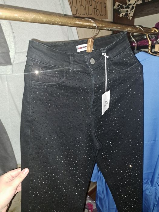 Прямі джинси зі стразами чорні Турція +Подарунок