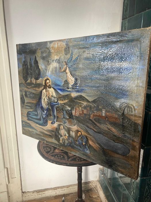 Barokowy obraz, sztuka naiwna, Jezus w Ogrodzie Oliwnym, z ok. 1840r.